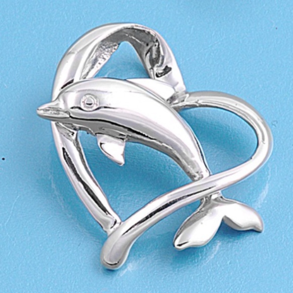 925 Sterling Silver Pendant - Dolphin in a Heart